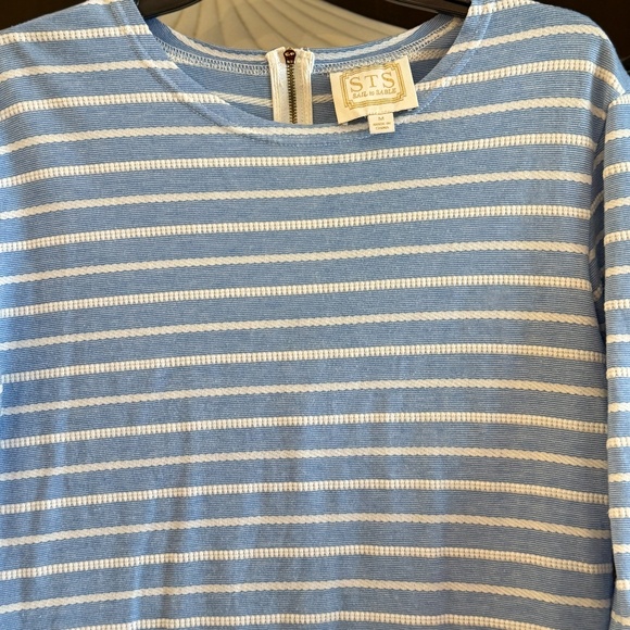 STS blue white striped long sleeve knit shift dress gold zipper Medium M - Picture 5 of 6